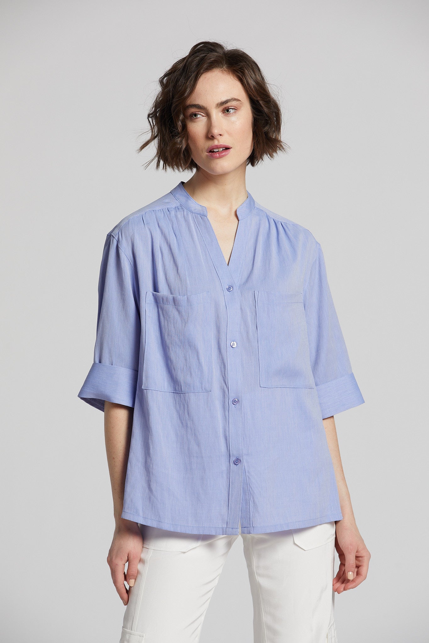 Nala oxford shirting patch pocket blouse