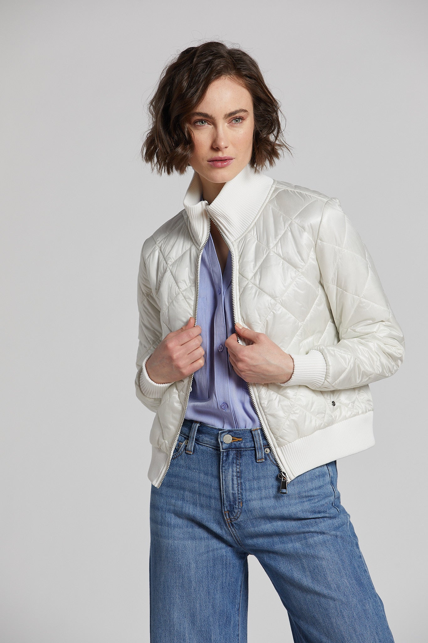 Nour quilted bomber with knit trim